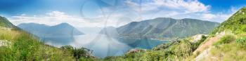 Panorama view of Boka-Kotor Bay, Montenegro at summer day