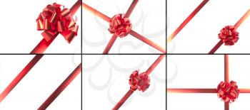 Red gift bow and ribbons isolated on white. Six templates