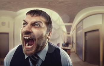 Crazy businessman shouting at office