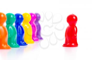 Leader and the team. Colorful toy people group