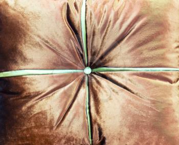 Velvet pillow on the brown sofa closeup
