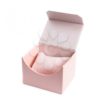 Pink open gift box on white background
