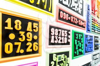 Collection of colorful frames with numbers closeup
