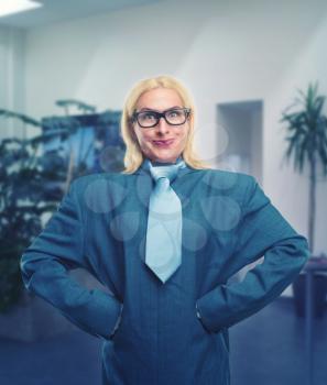 Surprised geek businesswoman in the office