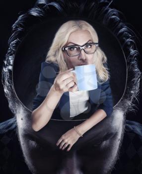 A psychologist drinking coffee inside man's head