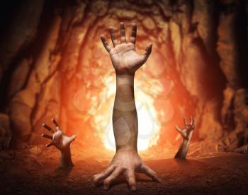 Strange human hand creatures in the cave