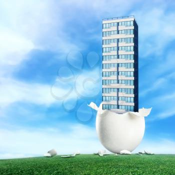 Broken egg with office building inside