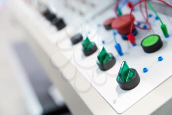 Electro control panel in the factory close up