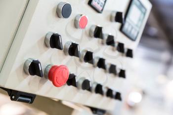 Electro control panel in the factory close up