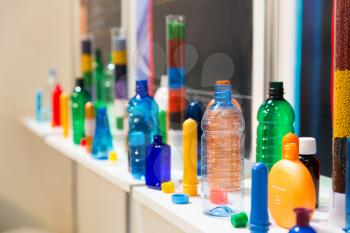 Different plastic bottles and containers on the shelf