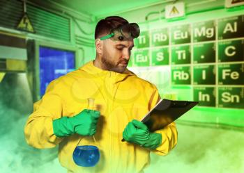 Man in protective suit working in the lab