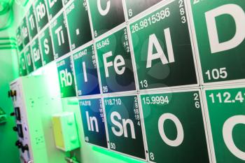 Green periodical table in the chemical laboratory