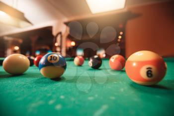Billiard balls on the table closeup