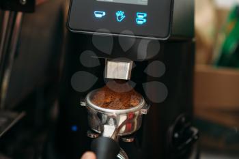 Closeup coffee machine in work. Coffee house concept.