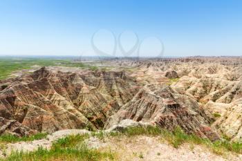 Scenic view of Rock formations in sunny day, Badlands National Park, South Dakota USA