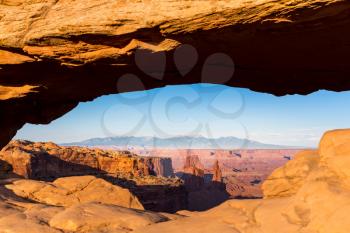 View through nature stone arch at Dead Horse Point State Park, Utah USA