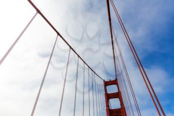 Tethers construction on Golden Gate Bridge in San Francisco USA