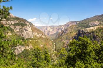 View of the Yosemite Valley National Park landscape from the tunnel entrance to the Valley, California USA