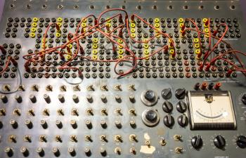Vintage control panel with switchers, wires and buttons