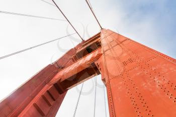 Golden Gate Bridge arch closeup bottom view in San Francisco USA