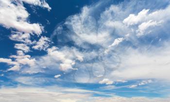 Cloudscape on deep blue sky. Background and wallpaper pattern.