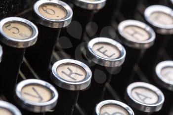 Vintage typewriter keys closeup image. Old type writer buttons macro photo