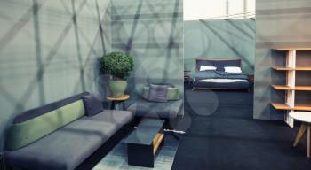 Interior design decoration room, decor studio. Flat furniture concept