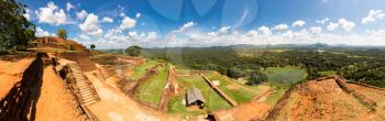 Sigiriya Sri Lanka, buddhist temple, panorama view world heritage famous scenic tourist place. Stone mountain. Attractions under Unesco protection