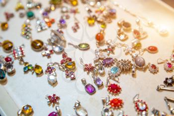 Gem stone jewelry closeup, Sri Lanka treasures. Ceylon precious jewels