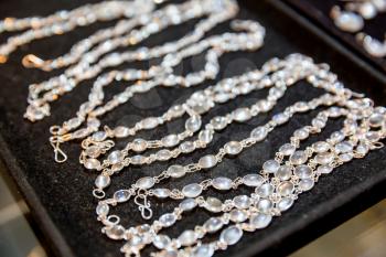 Gem stone items collection closeup, Ceylon treasures. Sri Lanka precious jewels