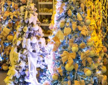 Christmas decoration, xmas tree decorative design, new year. Winter holiday celebration