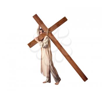 Crucifixion of Jesus Christ, symbol of Gods love, white background. Christianity religion, the great martyr