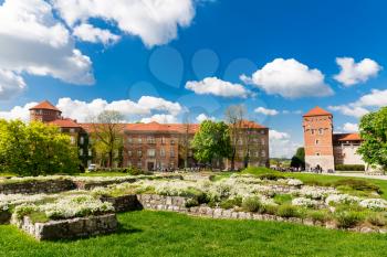 Ruins in Wawel castle tower, Krakow, Poland. European town with ancient architecture buildings, famous place for travel and tourism