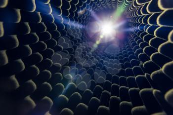 Light at the end of the tunnel, black hole, wormhole. Abstract astronomy model, fantasy concept image