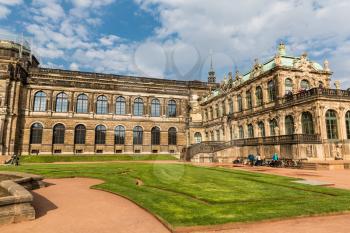 Old masters gallery and museums, Dresdner Zwinger, facade view. Late Baroque and neo-Renaissance architectural complex with internal garden