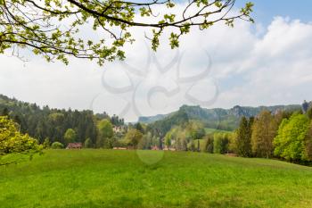 Rocky mountains valley and meadow, Europe nature. Summer tourism and travels, famous european landmark, popular places