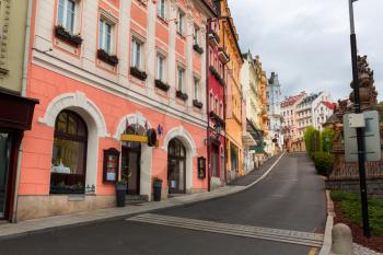 Cosy street, nobody, Karlovy Vary, Czech Republic, Europe. Old european town, famous place for travel and tourism