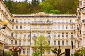 Old building facades, Karlovy Vary, Czech Republic, Europe. European town, famous place for travel and tourism