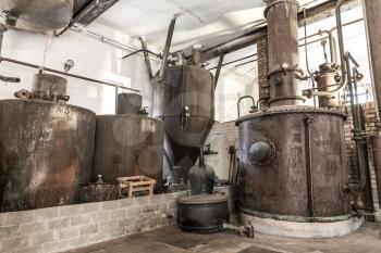 Old winery in boiler room, ancient stone building, european architecture, medieval town, famous places for tourism and travel 
