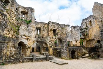 Old castle ruins, ancient stone building, Europe, panorama. Traditional european architecture, famous places for tourism and travel