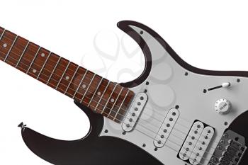 Electric guitar isolated on white background, nobody. String musical instrument, electro sound, electronic music