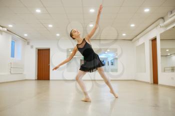 Elegant young ballerina rehearsing in class. Ballet school, female dancers on choreography lesson, girls practicing grace dance