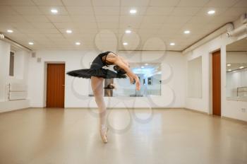 Elegant ballerina, dance performing in class. Ballet school, female dancers on choreography lesson, girl practicing