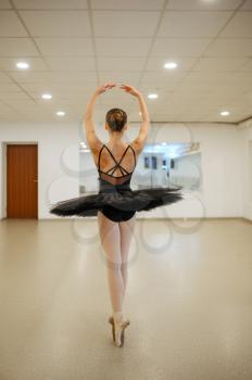 Elegant ballerina, dance performing in class. Ballet school, female dancers on choreography lesson, girl practicing
