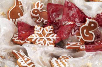Gingerbread cookies on decorative fabric