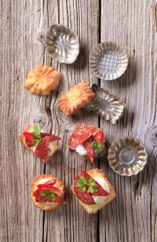 Pastry based canapes and small tartlet tins