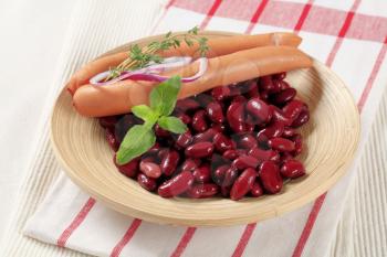 Simple dish of red beans and frankfurters