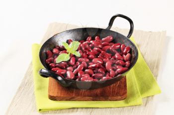 Cooked kidney beans in a skillet