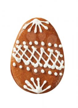 Egg-shaped gingerbread cookie decorated with white frosting