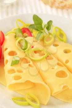 Thin slices of Swiss cheese - detail